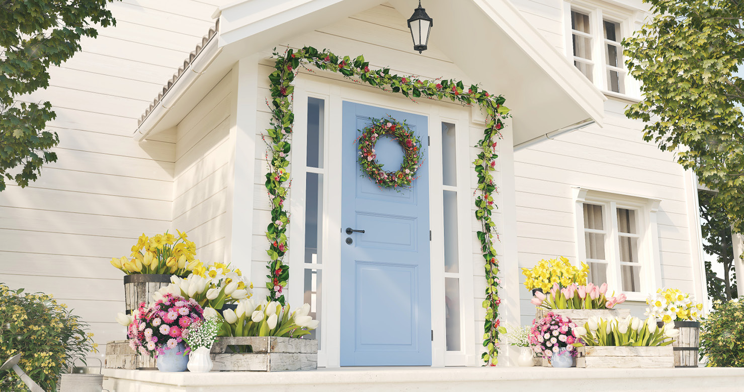 A spring home exterior ready for the selling or buying in the spring market.